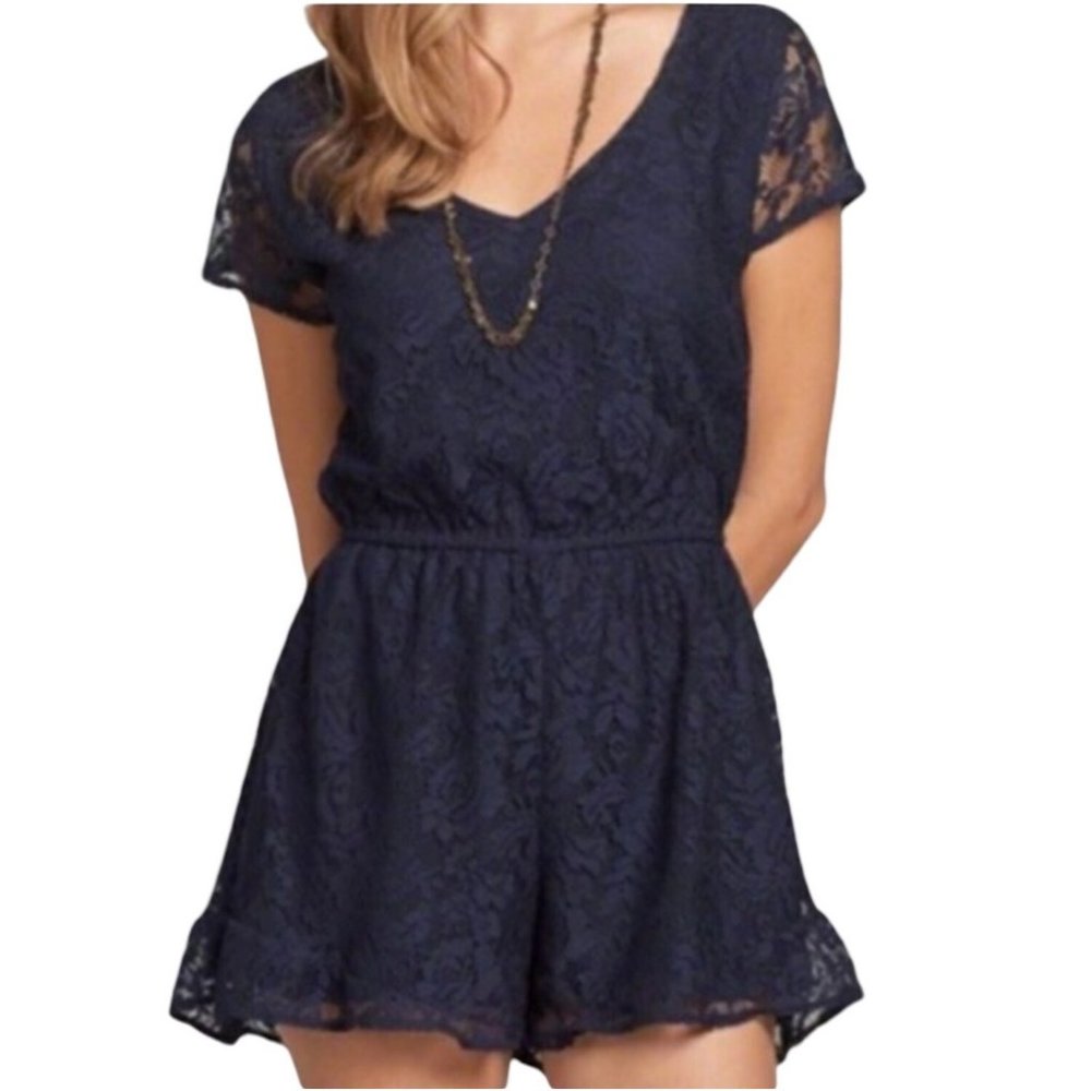Abercrombie & Fitch Lace Navy Blue Short Romper Small